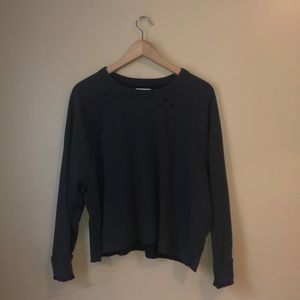 Aerie Distressed Grey Crop Pullover Sweatshirt